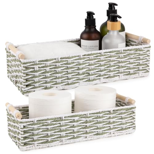 Wicker Storage Baskets Handmade Paper Rope Decorative Toilet Tank Shelf Cabinet Organizer for Bathroom Home