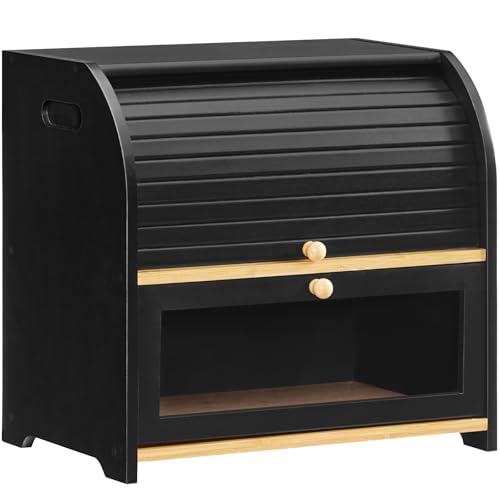 Bread Box Bamboo Bread Box for Kitchen Countertop (Black)