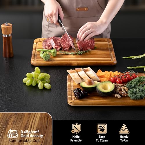 2 Pack Teak Cutting Boards for Kitchen Wood Wooden Cutting Board Non Slip (Cutting Board Set | 2 Pack)