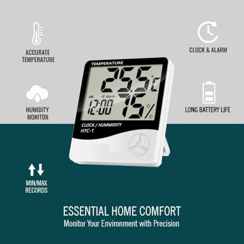 HTC 1 Digital Hygrometer Thermal Meter Humidity Meter with Alarm Clock LCD Display (Htc-1)