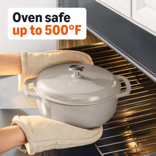 Enameled Cast Iron Dutch Oven Pot With Lid (6.0 Qt / Linen Gray)