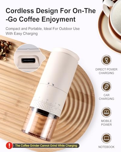 Portable Electric Burr Coffee Grinder (Light Beige)