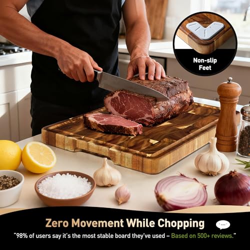 Large End Grain Cutting Board for Kitchen with Non (24"L x 18"W)