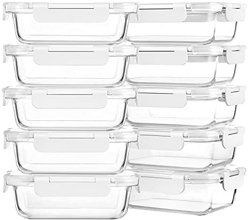 10 Pack 22 oz Glass Food Storage Containers with lids (white)