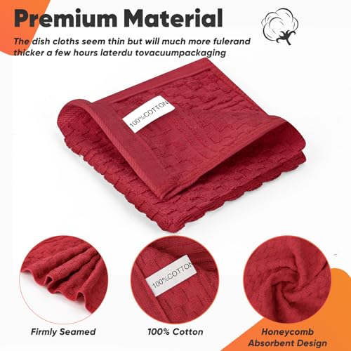 Oven Mitts Kitchen Towels and Dishcloths with Pot Holders Sets (Red)