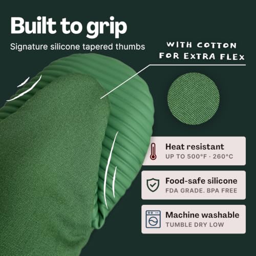 Magnetic Oven Mitts & Pot Holder 3 Pc Set (Basil Green)