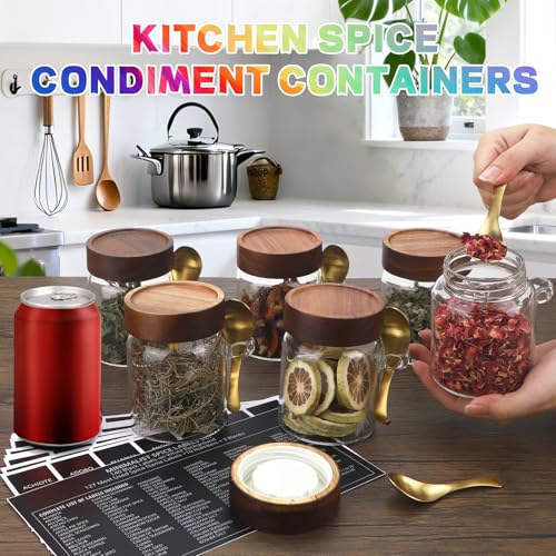 Glass Coffee Jars Spice Jar Round Storage Canister with Wooden Lid Clear Glass Food Jar for Pantry Sugar Tea Coffee Bean Spice Nuts Cookies Bath Salts
