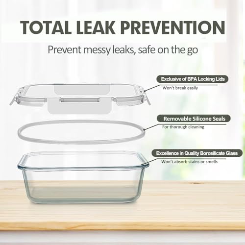 12 Packs Glass Food Storage Containers Set with Lids (White / 24 Pieces)