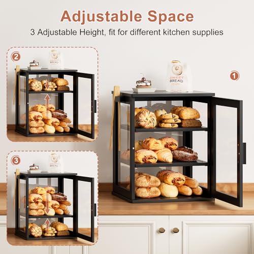 Bread Box for Kitchen Countertop (Black / Extra Large)