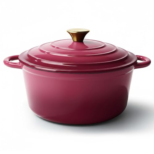 Vintage Style 4.5 Quart Dutch Oven Pot with Lid (Rose / 4.5 QT Round)