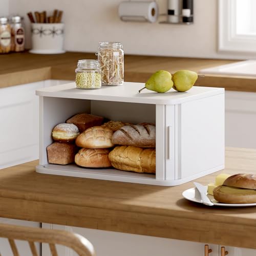 Roll Top Bread Box for Kitchen Countertop (White / Medium)