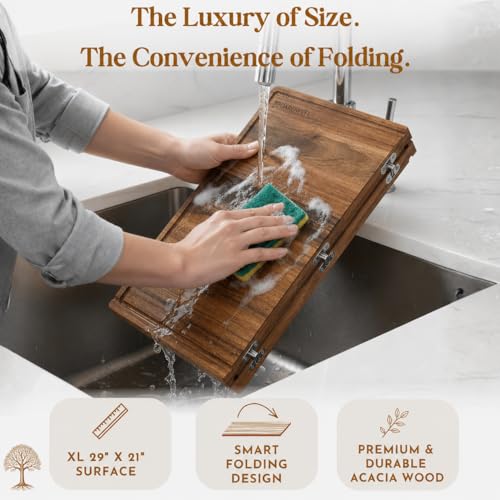 Extra Large Foldable Stovetop Cover Cutting Board (Acacia Wood)