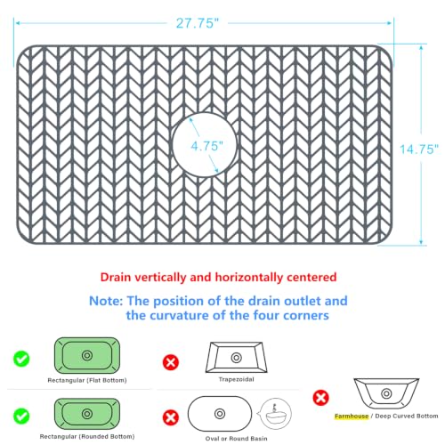 Sink Protectors for Kitchen Sink 28"x15"Center Silicone Sink Mat (28"x15"Center / Gray)