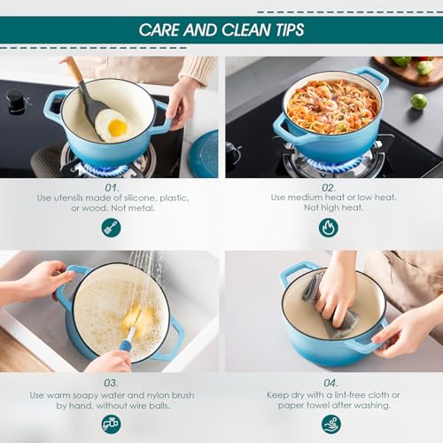 2.5 Qt Enameled Cast Iron Dutch Oven with Lid (2.5 Qt-round / Blue)