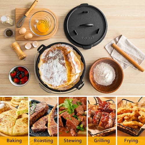 10 QT Pre Seasoned Cast Iron Camping Dutch Oven Pot with Lid (10QT)