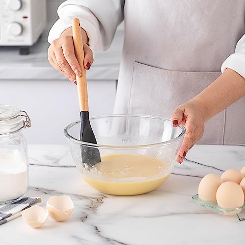 Non Stick Silicone Utensil Set with Rounded Wood Handles for Cooking and Baking (14 Piece Set / Black)