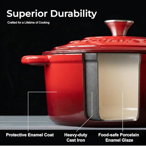 5.5QT Enameled Cast Iron Dutch Oven for Sourdough Bread Baking (Red / 5.5QT)
