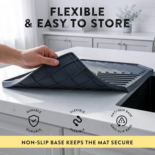 Silicone Dish Drying Mat with Drain (Charcoal Grey Color)
