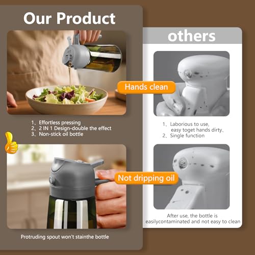 Olive Oil Dispenser and Oil Sprayer 16oz (Grey / 1 Pack)