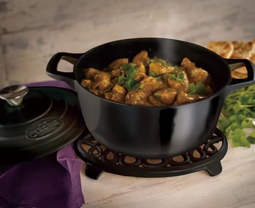 La Cuisine Enameled Cast Iron Dutch Oven Casserole Pot with Lid (5.0 QT Round / Glossy Black)