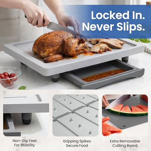 Large Cutting Board for Meat with Juice Groove (Red / 15.4"L x 10.4"W)