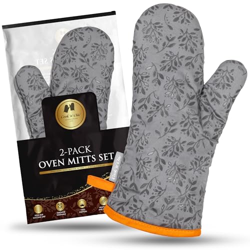 Premium Heat Resistant Oven Mitts (Gray, Orange)