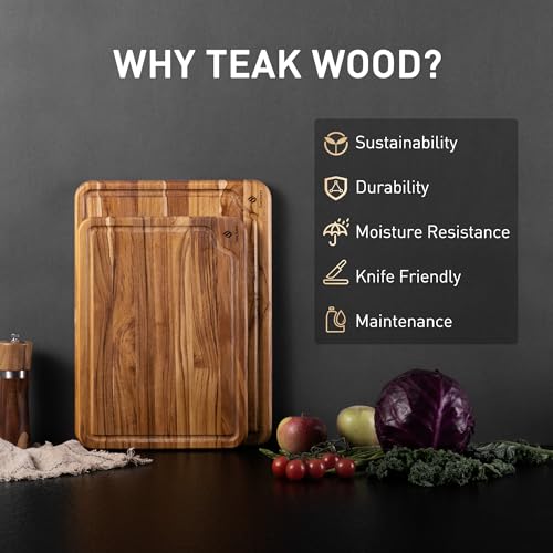 2 Pack Teak Cutting Boards for Kitchen Wood Wooden Cutting Board Non Slip (Cutting Board Set | 2 Pack)