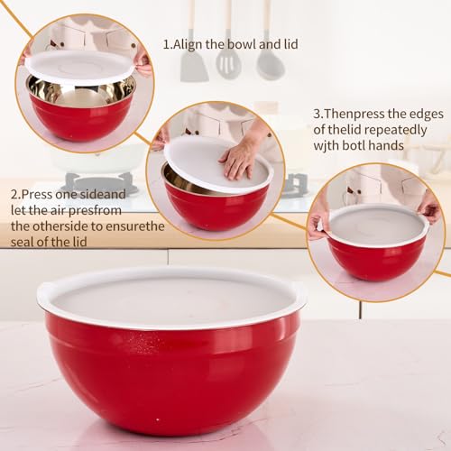 Red Mixing Bowls with Airtight Lids (Red / 7 Pieces)