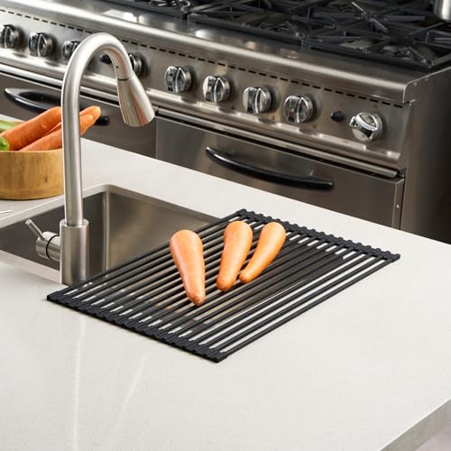Black Steel Over Sink Roll Up Drying Rack (Black / 20.5" x 13")