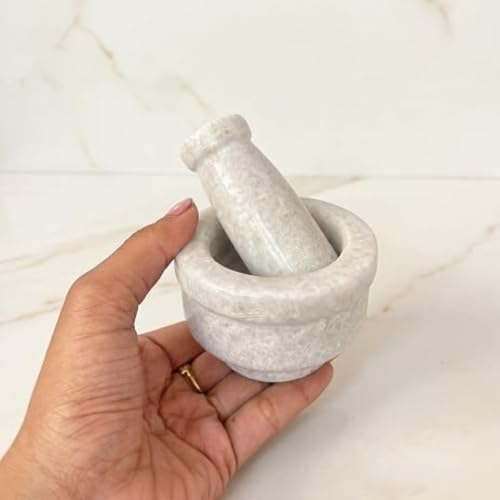 Marble Granite Mortar and Pestle Set (Kundi White Marble / 5 Inch)