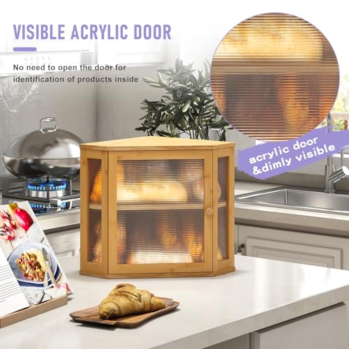Corner Bread box for Kitchen Countertop (Natural / Meduim)