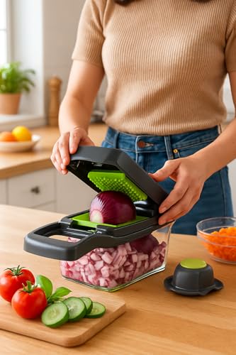 16-in-1 Vegetable Chopper Slicer, Veggie Chopper, Food Chopper, Vegetable Cutter & Spiralizer - Kitchen Gadget Makes Slicing and Prepping Quick and Easy Meal Prep Tool