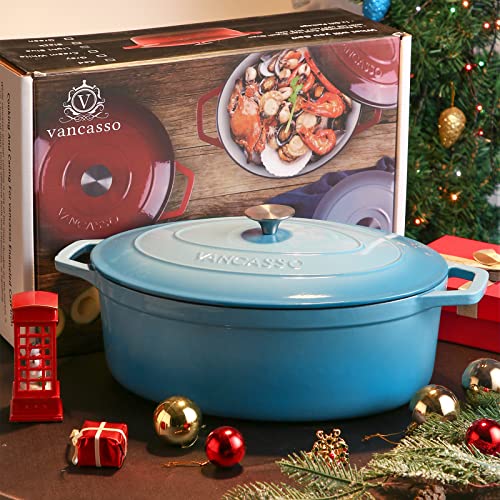 9.3 Qt Oval Enameled Cast Iron Dutch Oven with Lid (9.3 Qt-oval / Blue)