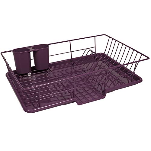 3 Piece Dish Drainer Rack Set with Drying Board and Utensil Holder