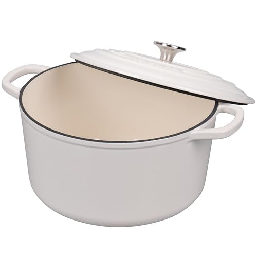 Enameled Cast Iron Dutch Oven Pot with Lid (6 QT / White)