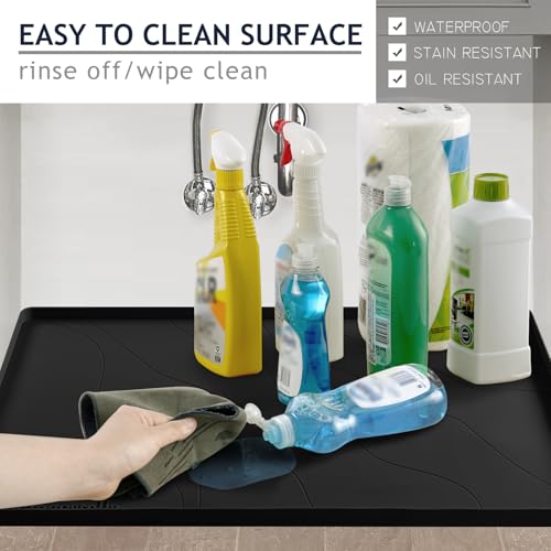 Heavy Duty Silicone Under Sink Mats for Kitchen Waterproof 31" x 22" (Black / 31'' x 22'' x 1'')