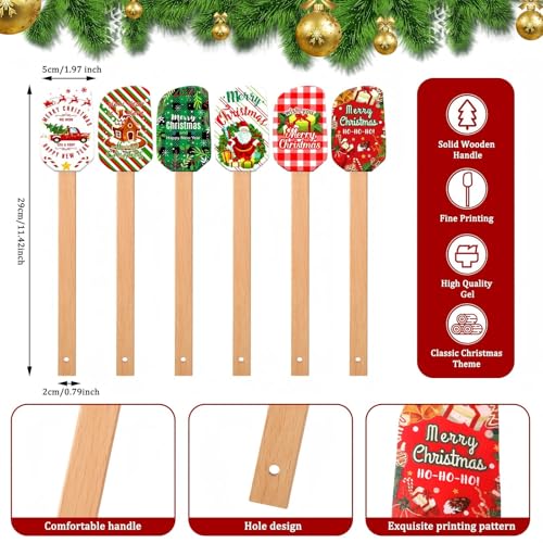 12 Pcs Christmas Silicone Spatulas Pot Holders Set Heat Resistant Pot Holders with Pocket Baking Gifts for Christmas Gift Party Supplies (Fresh Christmas Style)