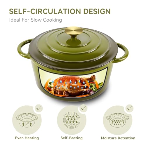 6 Quart Enameled Dutch Oven Pot with Lid (6 QT / Golden Green)