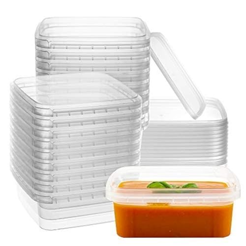 20 Pack Square Clear Deli Containers with Lids Disposable BPA Free Square Plastic Food Storage Containers with Lids Airtight for Meal Prep Take Out Kitchen