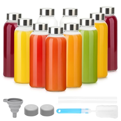 Clear Glass Bottles with Stainless Steel Lids & Funnel