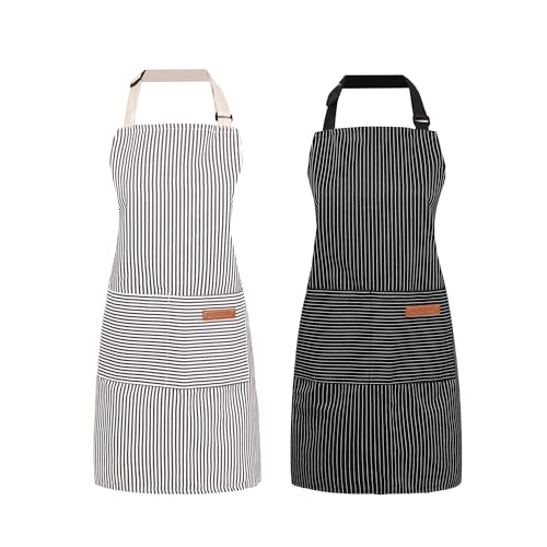2 Pack Cooking Aprons Adjustable Bib Apron for Women with 2 Pockets