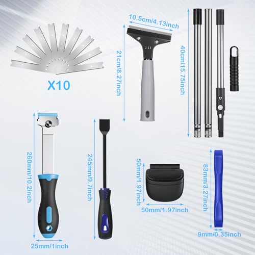 12 Pcs Floor Scraper Tool Set 52" Long Handle Metal Razor