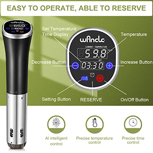 Sous Vide Wancle Sous Vide Cooker 1100W IPX7 Waterproof Thermal Immersion Circulator With Reservation Function (Black)