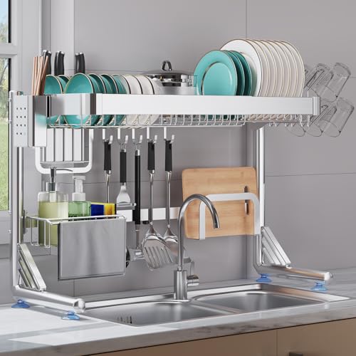 Over The Sink Dish Drainer Drying Rack 2 Tier Adjustable Width (2 Tier)