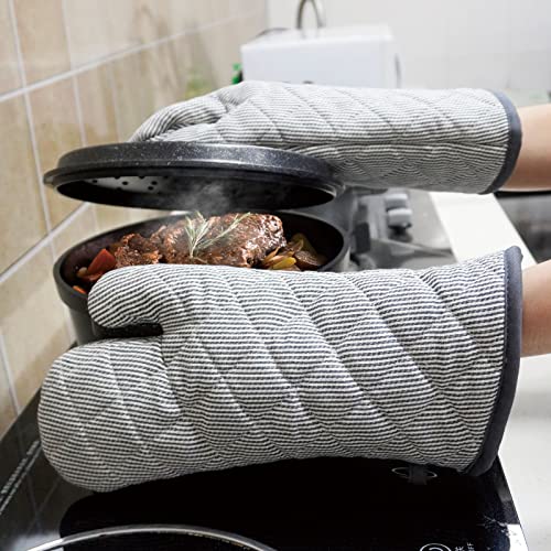 1 Pair Yarn Dyed Oven Mitts 100% Cotton Heat Resistant 470 Degree Gloves Men Women Cooking Baking Barbecue BBQ Microwave Crafting Machine Washable Pot Holders Mittens