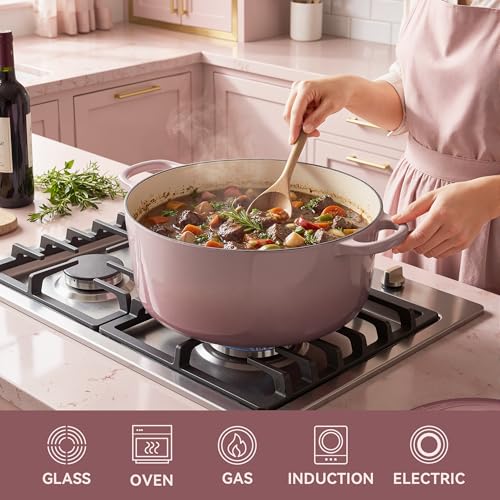 Vintage Style 4.5 Quart Dutch Oven Pot with Lid (Pink / 4.5 QT Round)