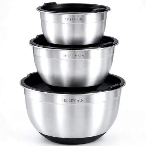 Stainless Steel Mixing Bowls with Airtight Lids Set (Silver/Black / 3 Piece)
