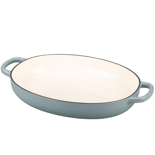 Enameled Oval Cast Iron Dutch Oven Pot with Lid (Seasalt)