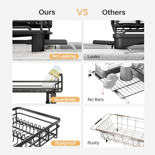Expandable Dish Drying Rack for Kitchen Counter (Black)