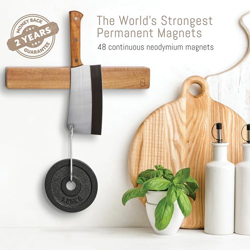Premium 24 inch Magnetic Knife Holder for Wall with 2x Storage & Charming Wood (Acacia Wood / 24" w/ Wall Mount)